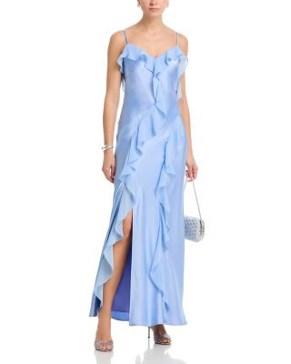 Long Satin Ruffled Gown - Exclusive
