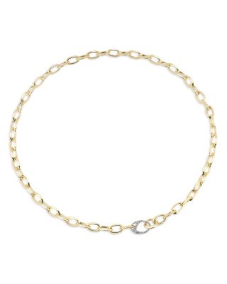 18K Yellow Gold Diamond Garnett Small Oval Link Necklace, 20"
