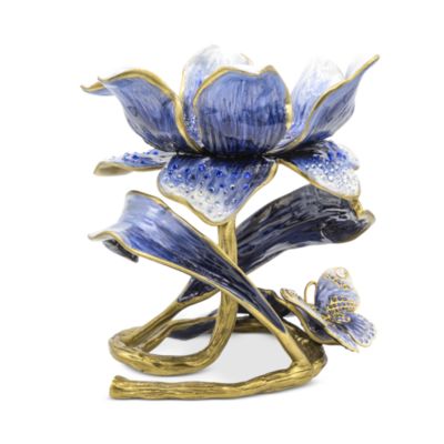 Aimee Floral 7" Pillar Candle Holder, Blue