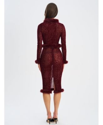 Halia Animal Print Burnout Velvet Faux Fur Trim Skirt