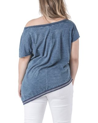 Asymmetrical Hem Indigo Knit Top