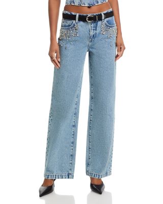 Scottie Crystal Embellished High Rise Wide Leg Jeans in Malibu