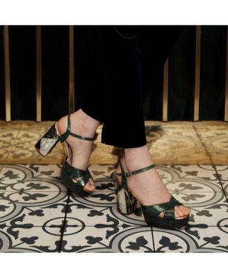  Women's Zahra Verde Ankle Strap Pearl Heel Sandal