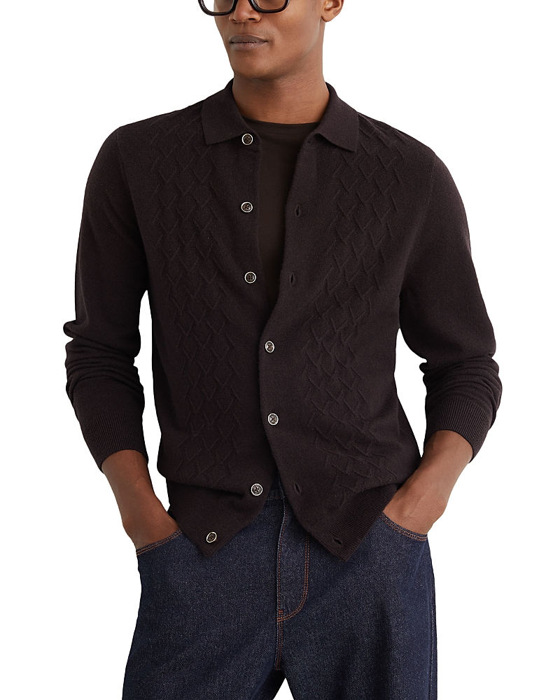 Reiss Gideon Long Sleeve Button Through Stitch Detail Cardigan