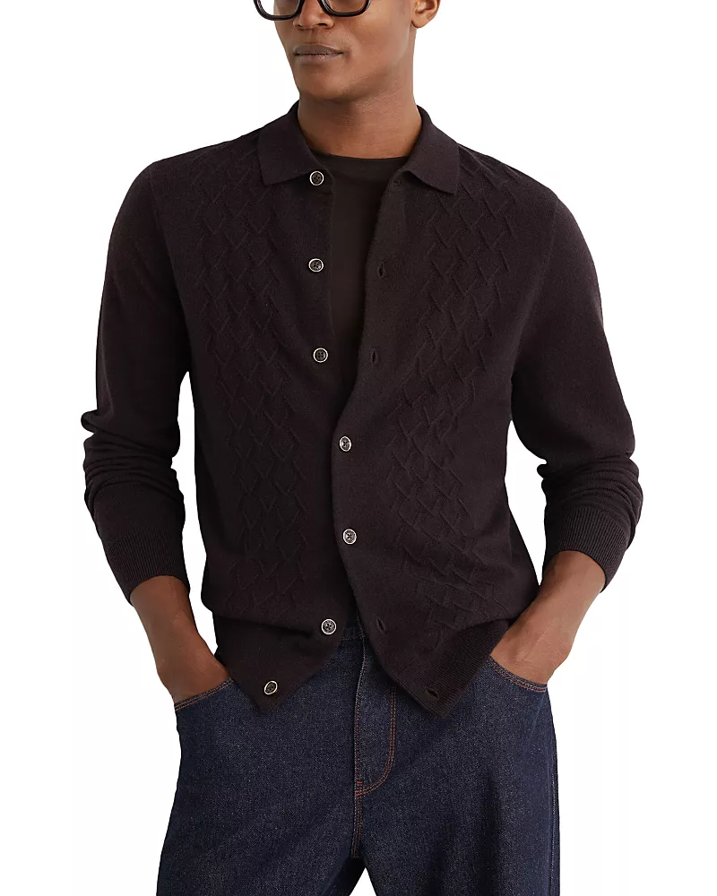 Reiss Gideon Long Sleeve Button Through Stitch Detail Cardigan
