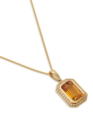 Citrine & Diamond Halo Pendant Necklace in 14K Yellow Gold, 18"