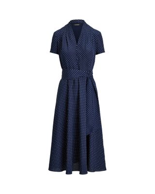 Polka Dot Belted Crepe Dress
