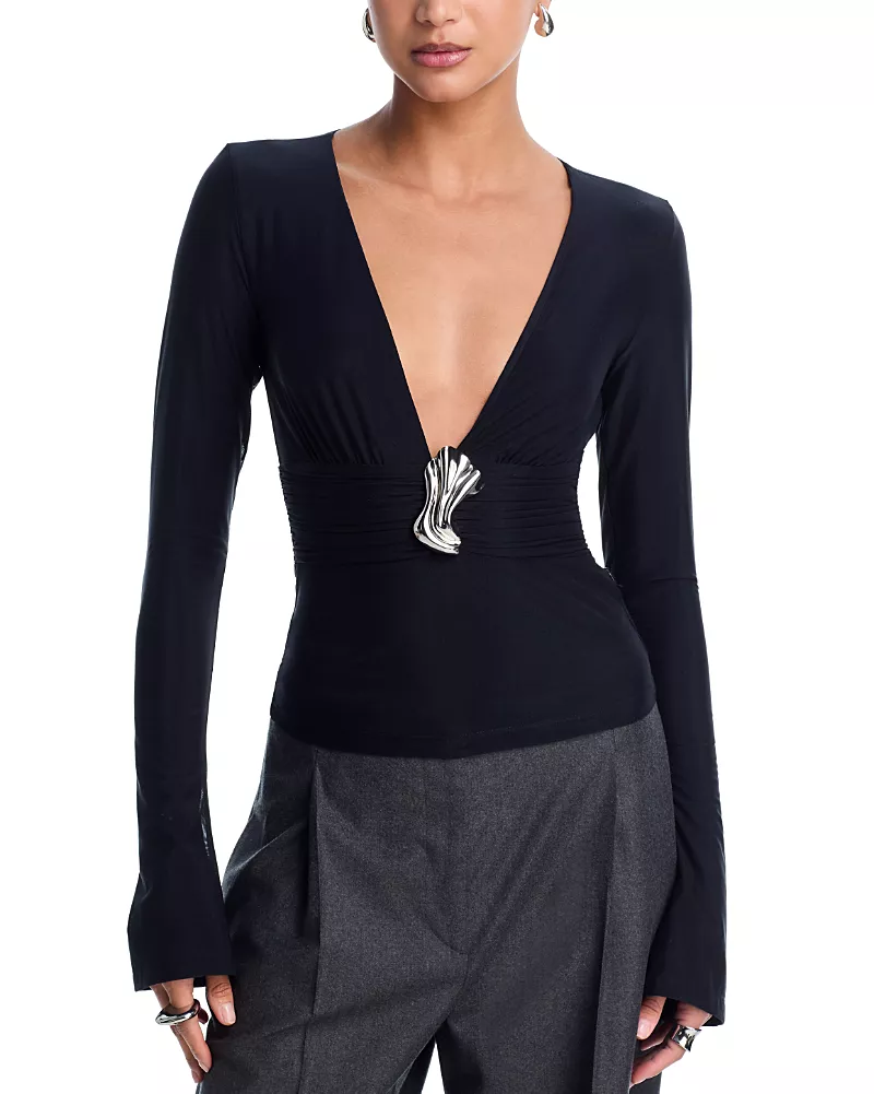 Kate Barton V Neck Brooch Top