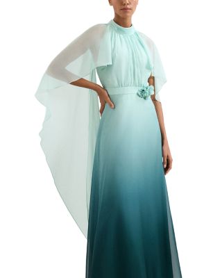 Aspen Teal Ombr&eacute; Cape Maxi Dress