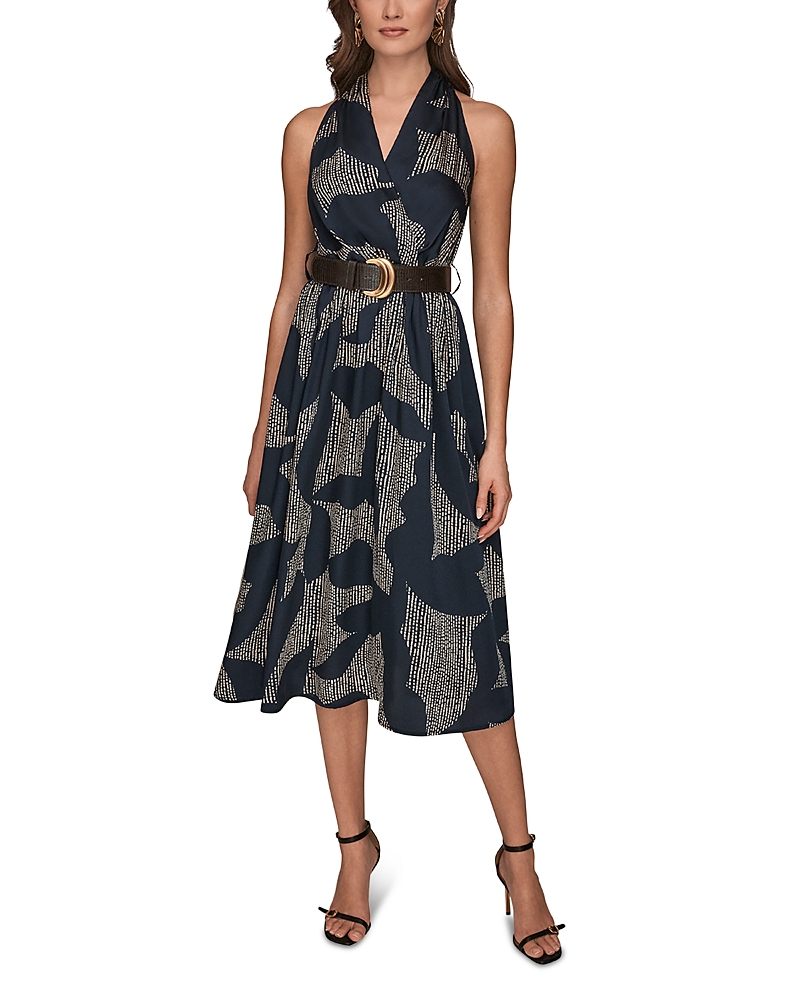 Donna Karan Printed Sleeveless Belted Midi Dress