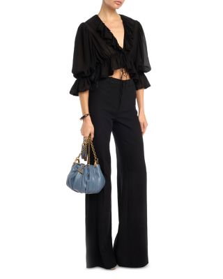 Pliss&eacute; Chain Shoulder Bag in Pleated Leather