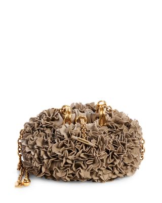 Pliss&eacute; Leather Chain Shoulder Bag with Flowers