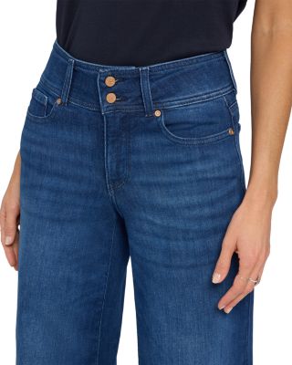 Petites Teresa High Rise Wide Leg Double Button Jeans in Deep Wave
