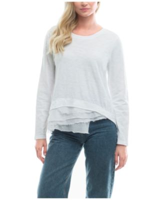 Boxy Mixed Fabric Hem Tee