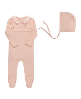 Unisex Embroidered Collar Collection Bodysuit, Overalls and Bonnet Set - Baby