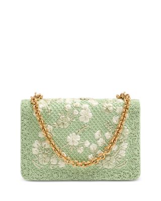 VLogo Raffia Flower & Beaded Green Shoulder Bag