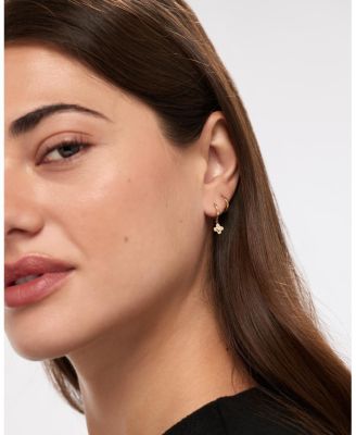 Solid Yellow Gold Mini Flower Drop Earrings