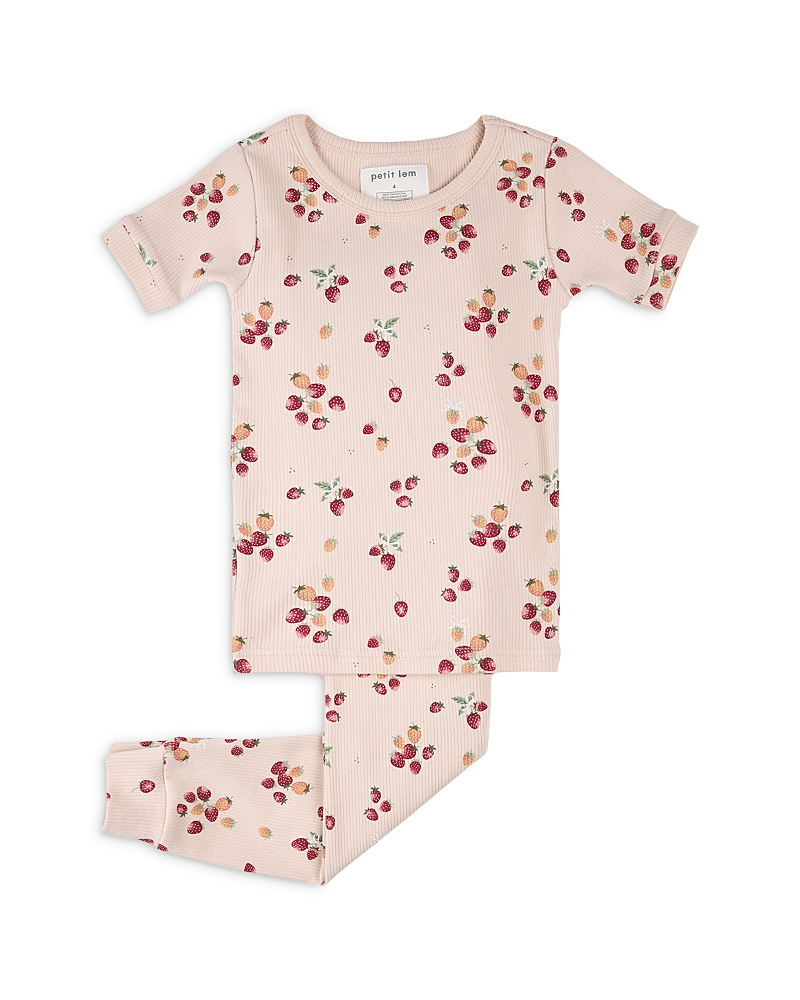petit lem Girls' Strawberry Print Ribbed Pajama Set - Little Kid