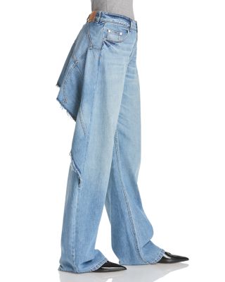 Mid Waist Relaxed Curve Deconstructed Jeans in Mid Blue