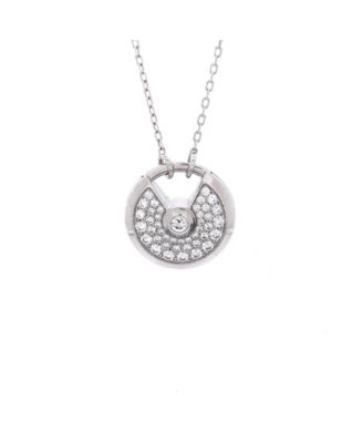  Small Amulette de Cartier Pendant Necklace 18K White Gold and Pave Diamonds, 23"