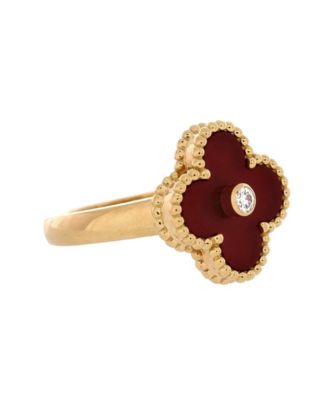  Vintage Alhambra Ring 18K Gold with Carnelian and Diamond