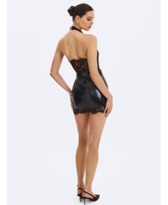  Faris Plunging Halter Belted Mini Dress