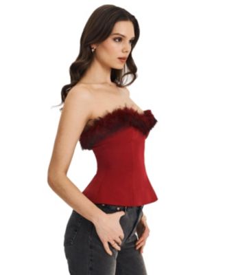  Ivette Faux Fur-Trimmed Peplum Top