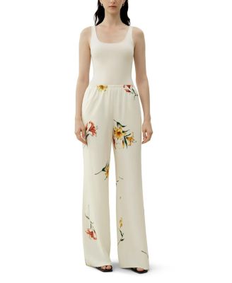  Lily Print Silk Pull-On Pant