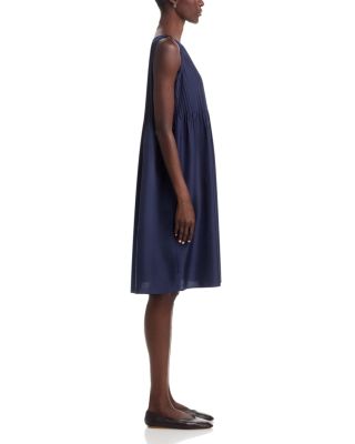 Silk Bateau Neck Pleated Dress