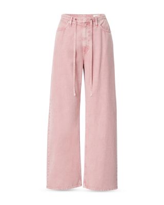 Phoebe Drawstring High Rise Wide Jeans in Raspberry