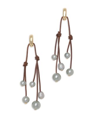 Riya Cultured Freshwater & Imitation Pearl Leather Cord Drop Earrings
