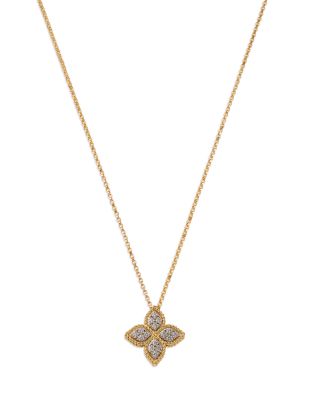 18K White & Yellow Gold Princess Flower Diamond Pendant Necklace, 16-18"