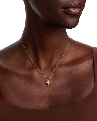 18K White & Yellow Gold Princess Flower Diamond Pendant Necklace, 16-18"