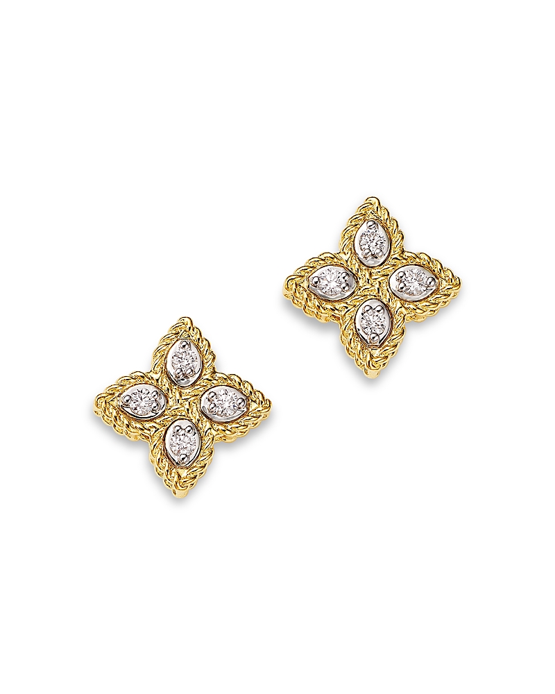 Roberto Coin 18K White & Yellow Gold Princess Flower Diamond Stud Earrings