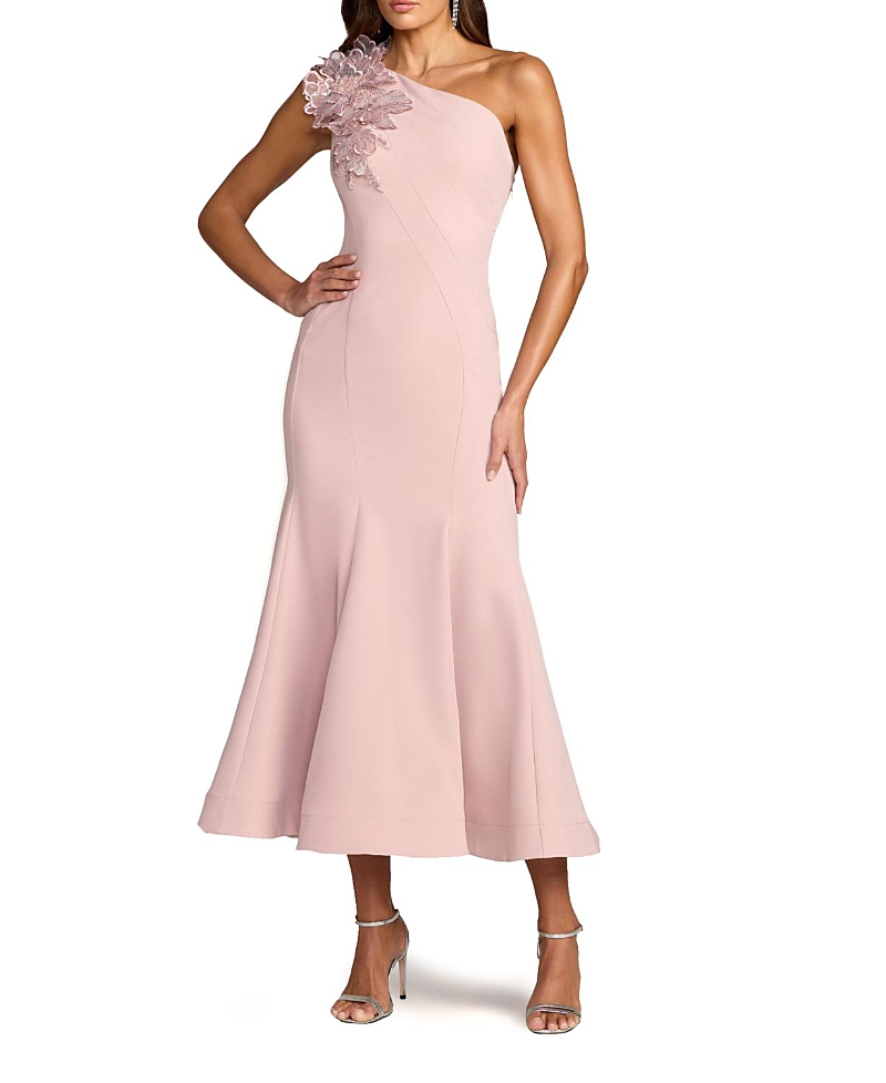 Mac Duggal One Shoulder Crepe Trumpet Midi Dress