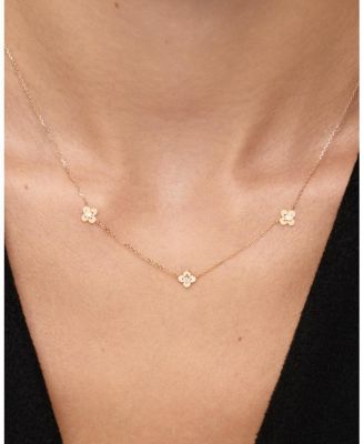 Solid Yellow Gold Mini Flower Station Necklace