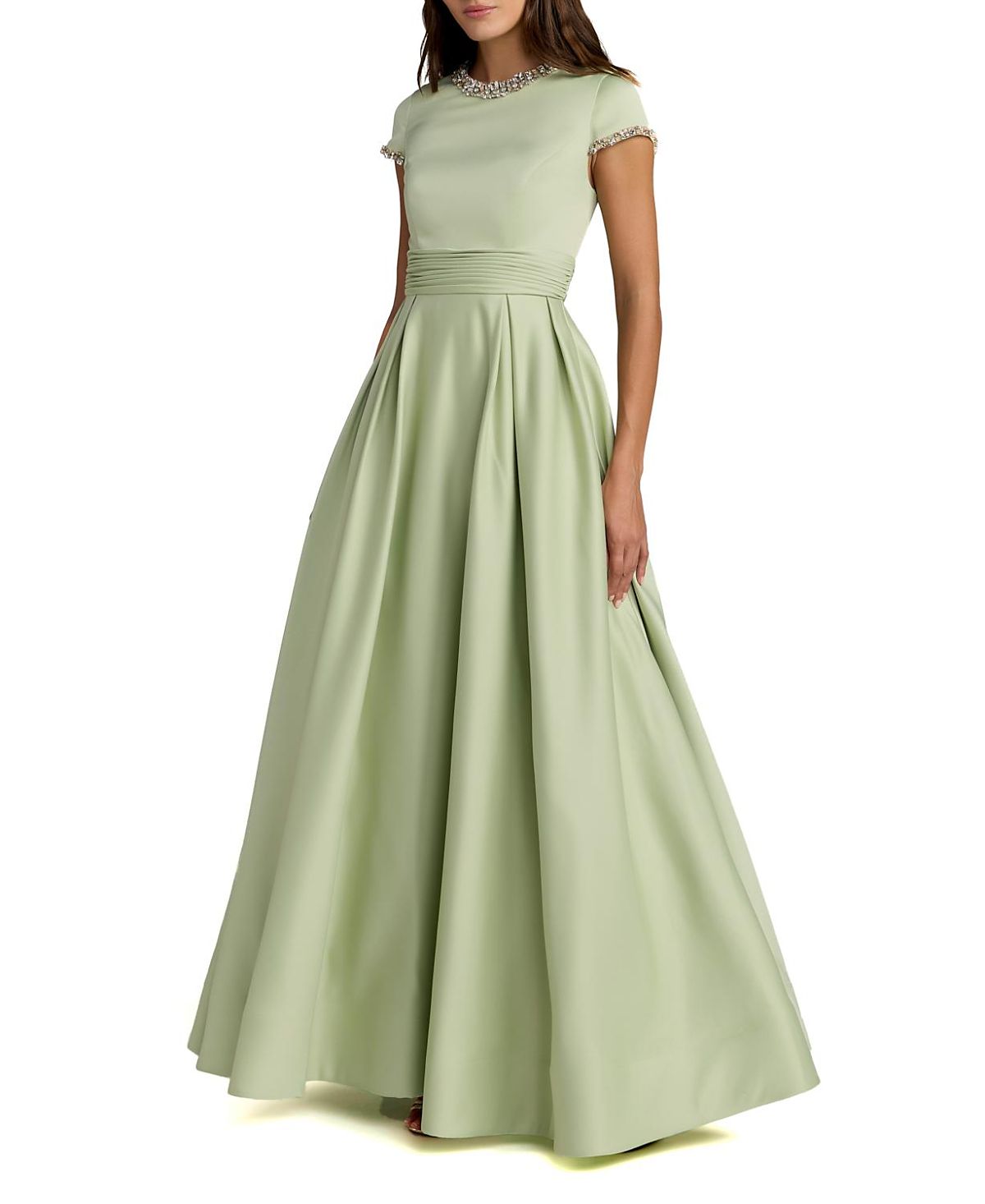 Mac Duggal Embellished Satin Cap Sleeve Ball Gown