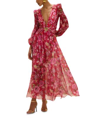 Peony Print Plunge Maxi Dress Swim Cover-Up