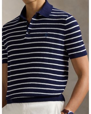 Striped Cotton Linen Polo Collar Sweater
