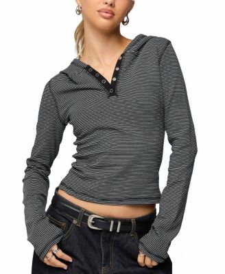 Damson Striped Hooded Henley Top