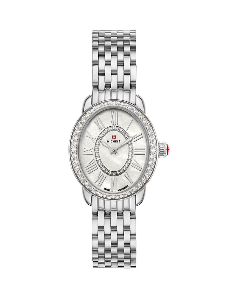 Michele Serein Oval Diamond Stainless Steel Watch, 24mm x 27mm