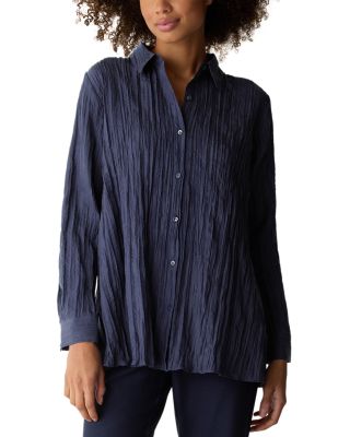 Classic Collar Pleated Silk Shirt