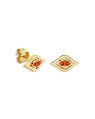 14K Yellow Gold The Solara Orange Sapphire Evil Eye Stud Earrings