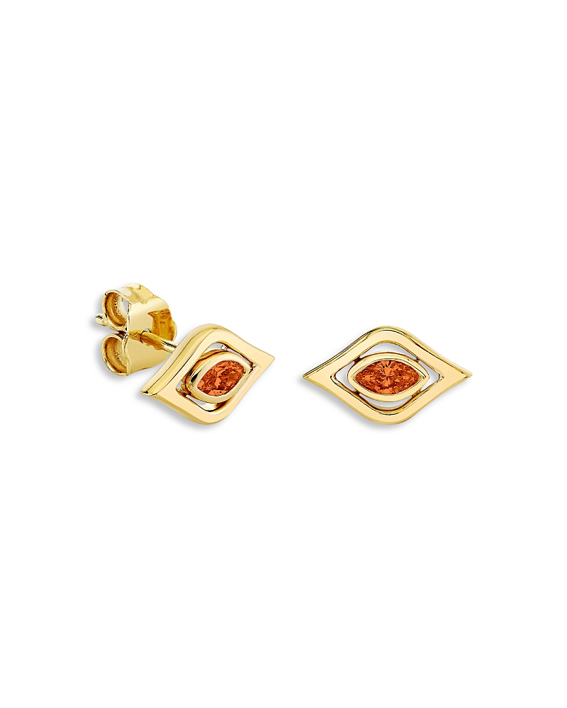 Sydney Evan 14K Yellow Gold The Solara Orange Sapphire Evil Eye Stud Earrings