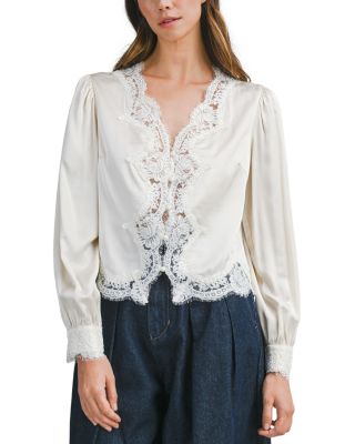 Lace Trim Long Sleeve Blouse 