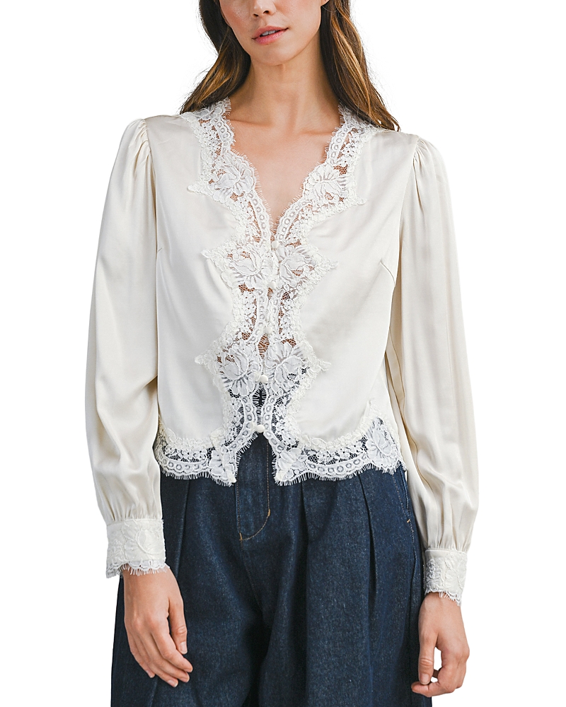 Luvee Lace Trim Long Sleeve Blouse