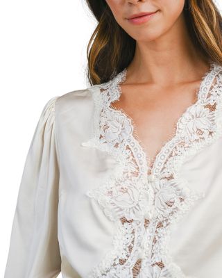 Lace Trim Long Sleeve Blouse 