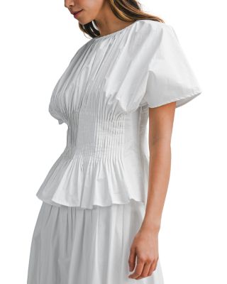 Pinktucked Detail Poplin Top & Pleated Midi Skirt