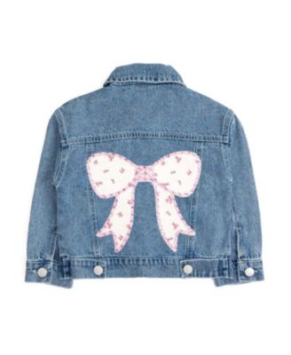 Girls' Pearl and Gemstone Floral Bow Patch Denim Jacket - Little Kid, Big Kid