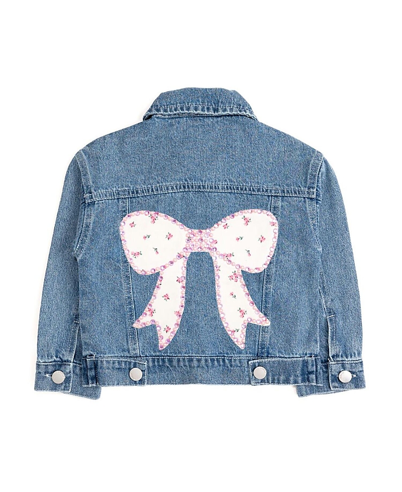 Sweet Wink Girls' Pearl and Gemstone Floral Bow Patch Denim Jacket - Little Kid, Big Kid
